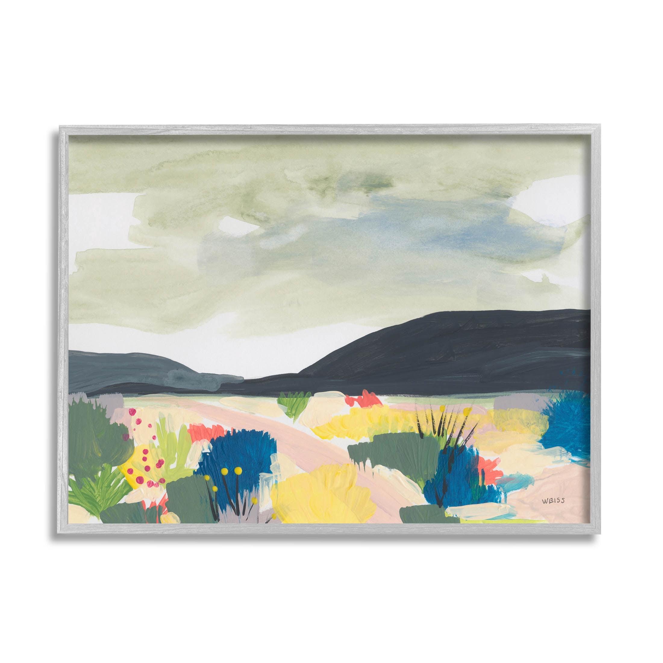 Stupell Industries Mountain Meadow Landscape Horizon Painting Gray Framed Art Print Wall Art, Design by Jan Weiss