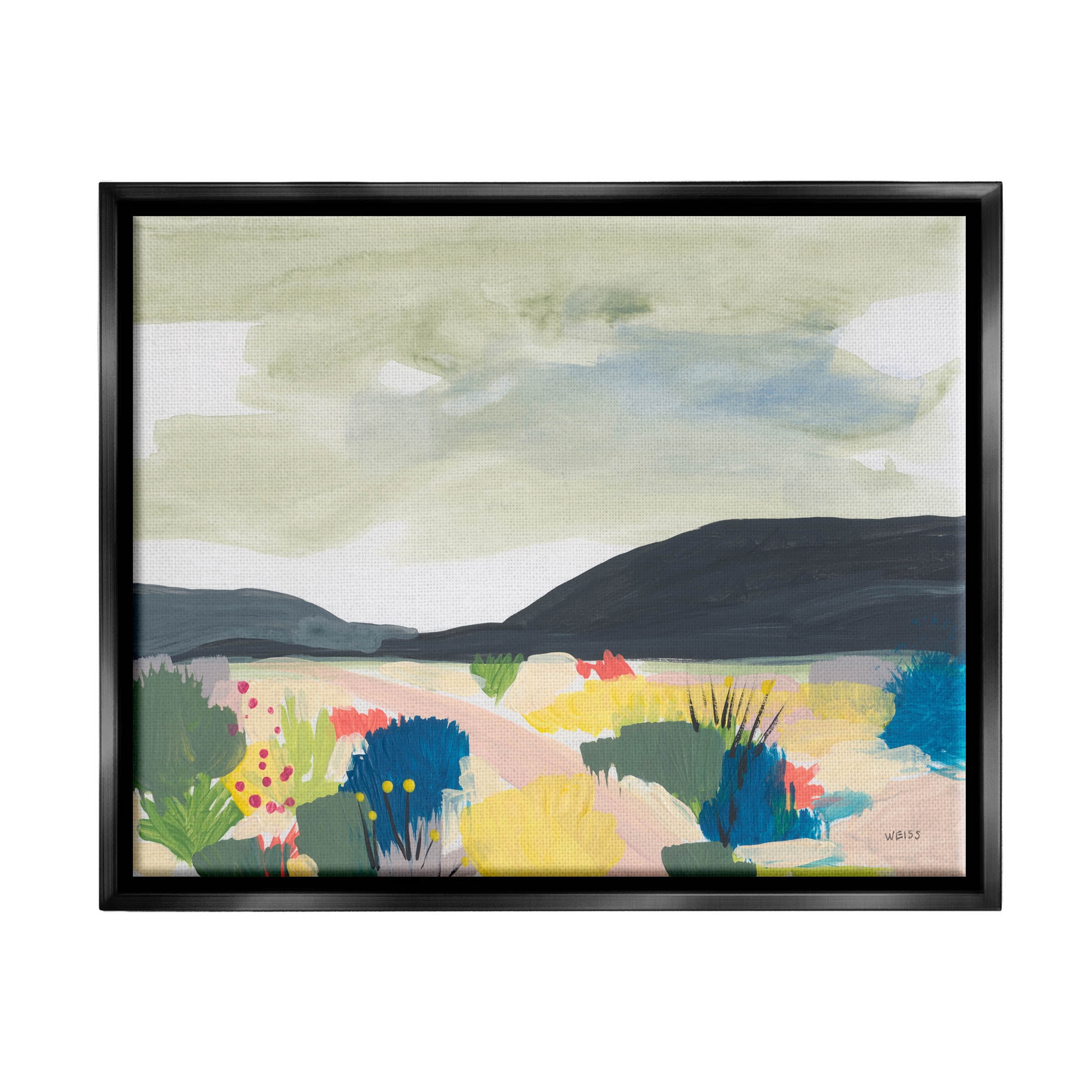 Stupell Industries Mountain Meadow Landscape Horizon Painting Jet Black Floating Framed Canvas Print Wall Art, Design by Jan Weiss