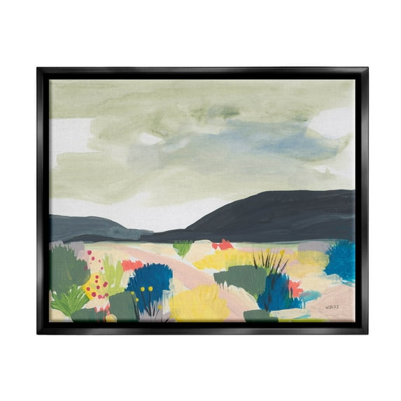 Stupell Industries Mountain Meadow Landscape Horizon Painting Jet Black Floating Framed Canvas Print Wall Art, Design by Jan Weiss