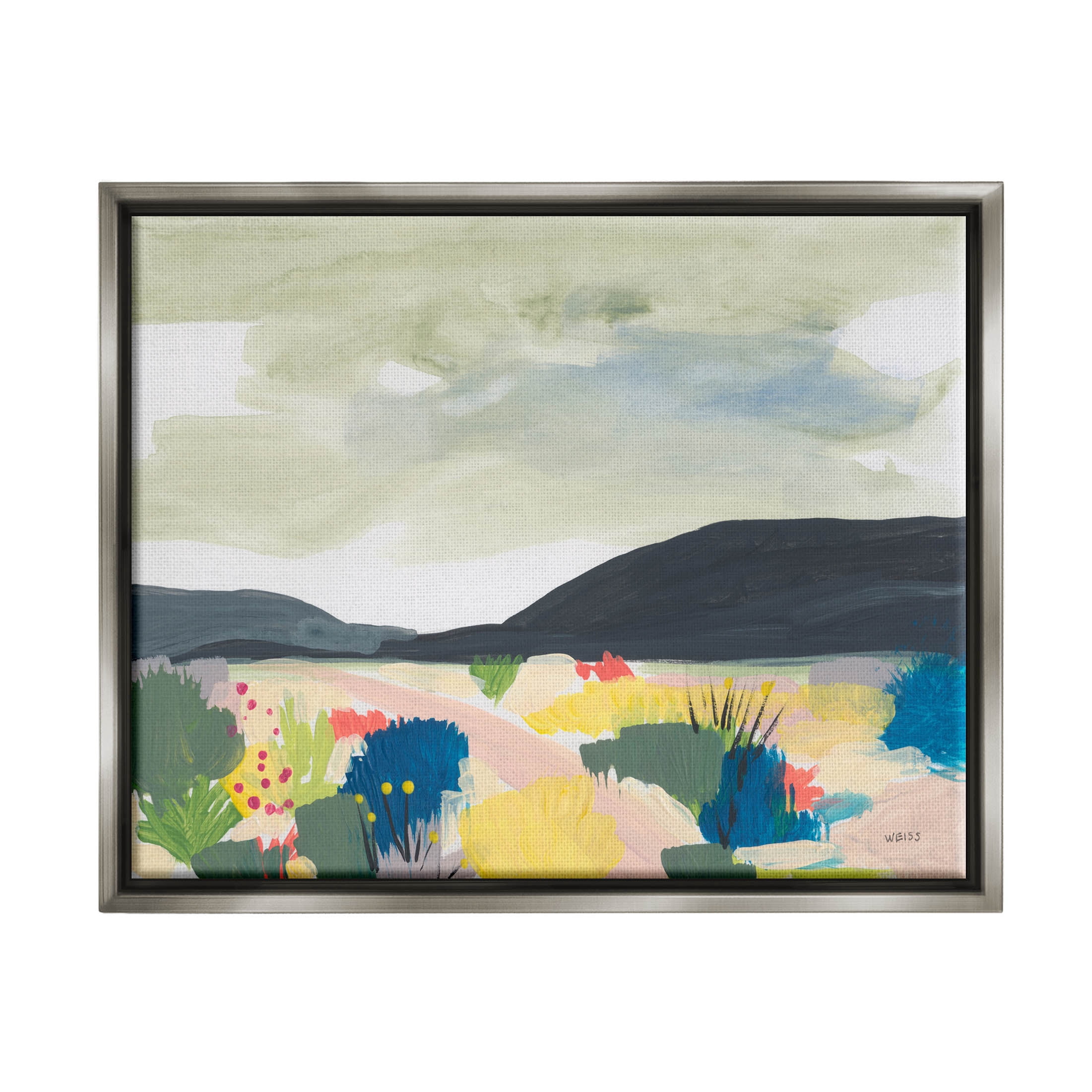 Stupell Industries Mountain Meadow Landscape Horizon Painting Luster Gray Floating Framed Canvas Print Wall Art, Design by Jan Weiss