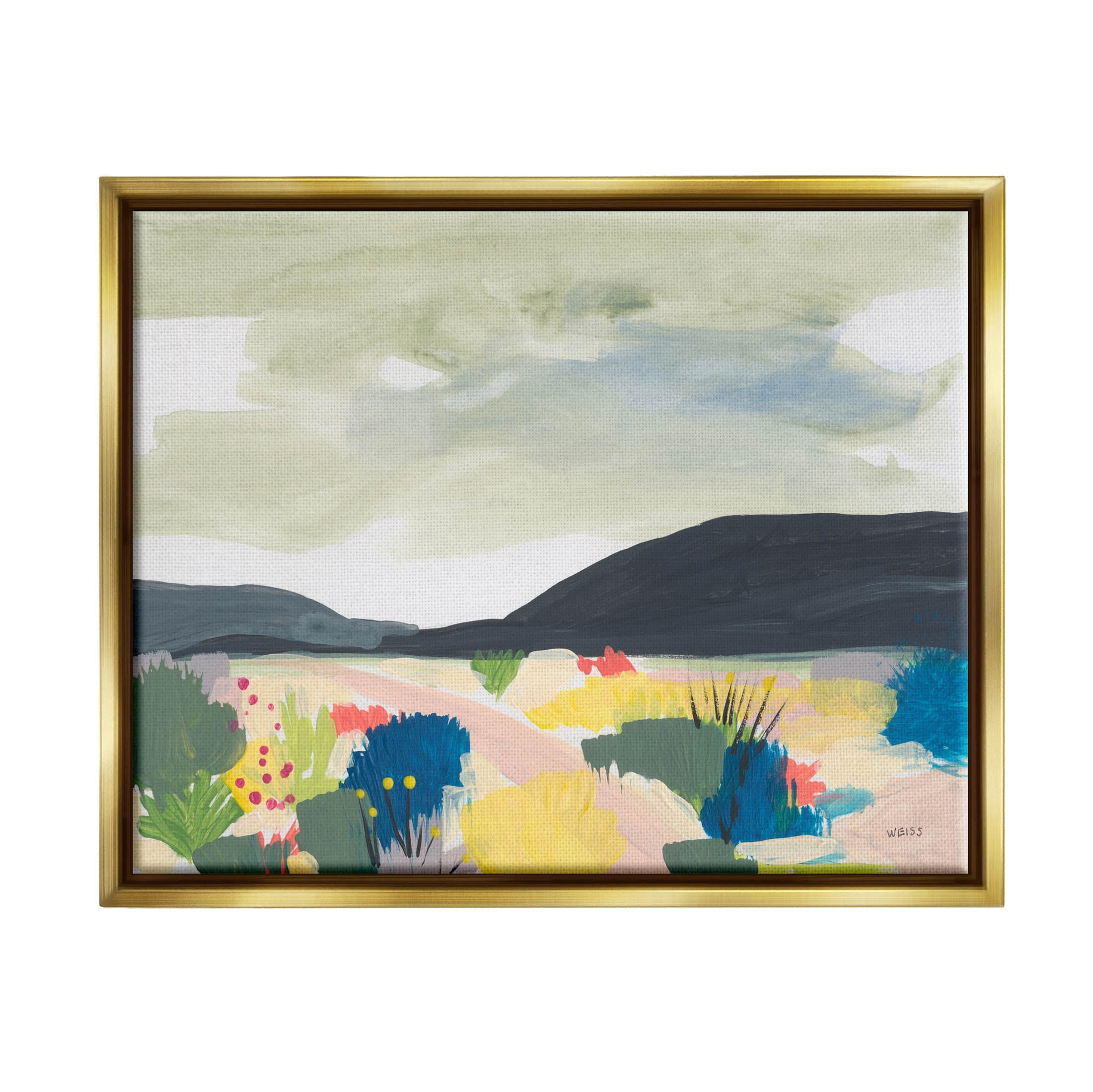 Stupell Industries Mountain Meadow Landscape Horizon Painting Metallic Gold Floating Framed Canvas Print Wall Art, Design by Jan Weiss