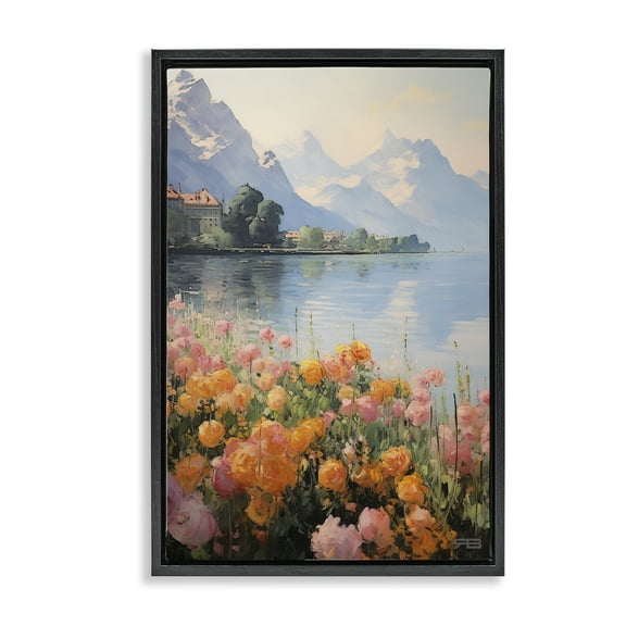 Stupell Industries Mountain Meadow Outskirts Landscape Painting Black Floater Framed Art Print Wall Art, 17 x 25