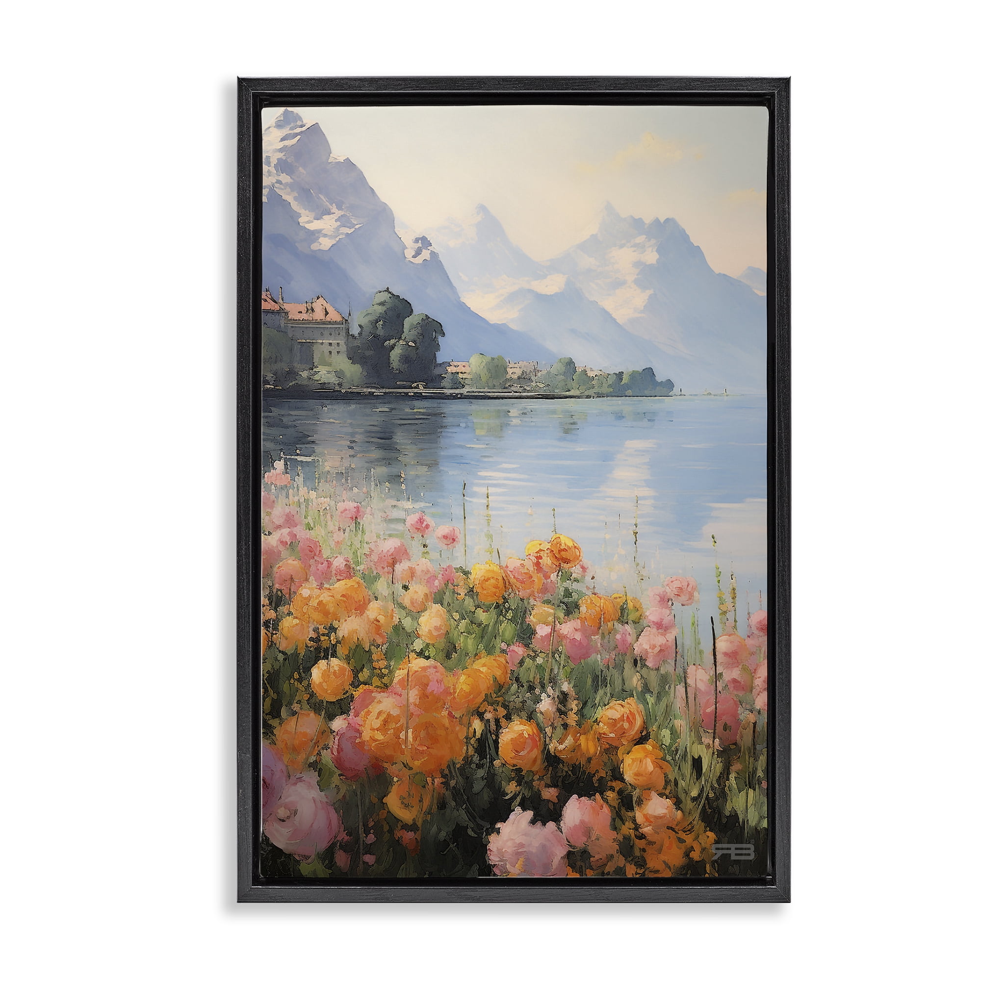 Stupell Industries Mountain Meadow Outskirts Landscape Painting Black Floater Framed Art Print Wall Art, 21 x 31