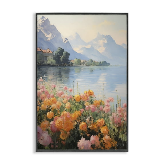 Stupell Industries Mountain Meadow Outskirts Landscape Painting Black Framed Art Print Wall Art, 12 x 18