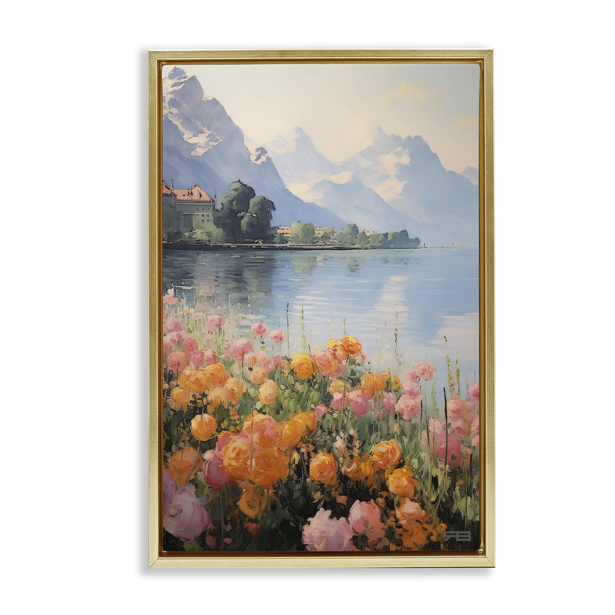 Stupell Industries Mountain Meadow Outskirts Landscape Painting Gold Floater Framed Art Print Wall Art, 17 x 25