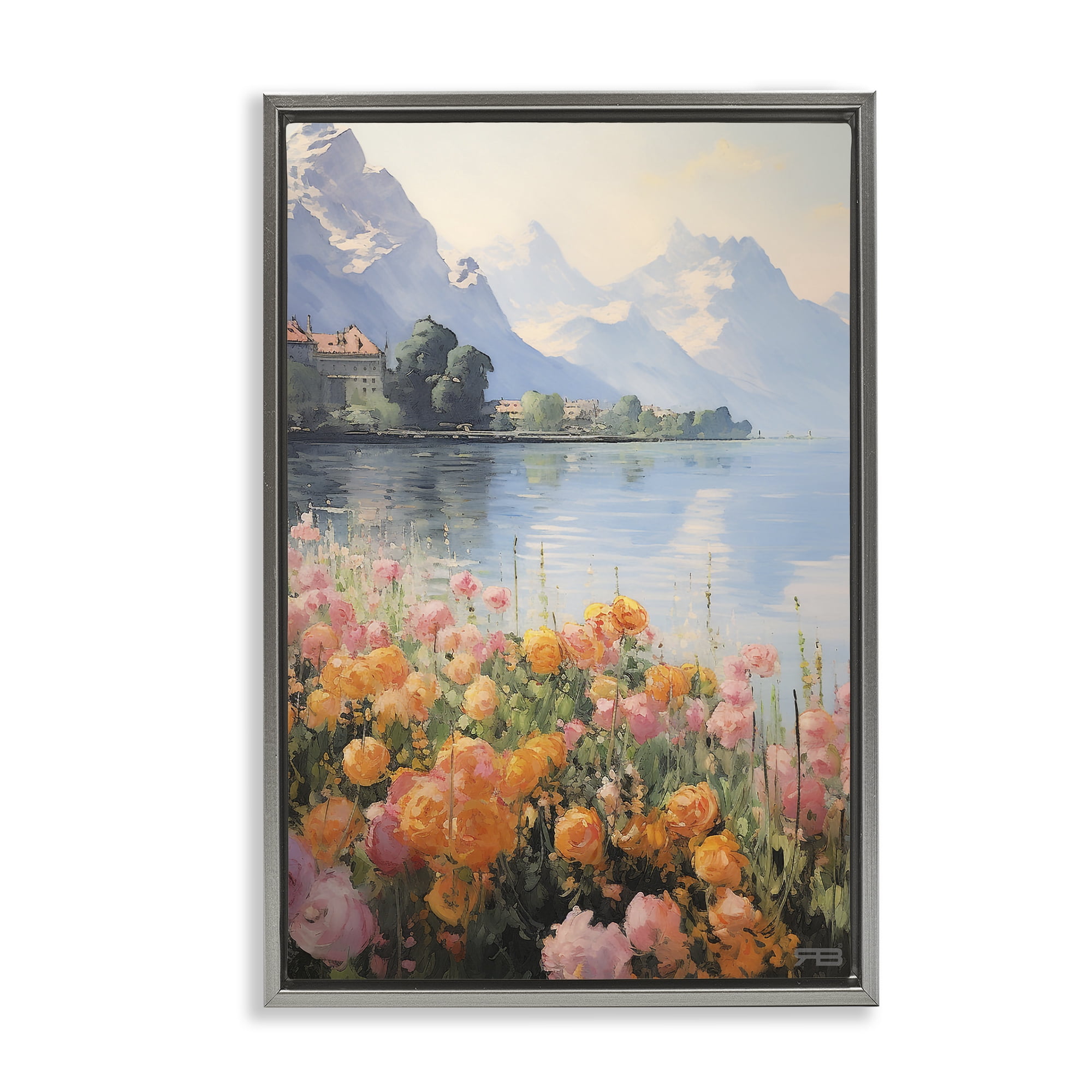 Stupell Industries Mountain Meadow Outskirts Landscape Painting Gray Floater Framed Art Print Wall Art, 21 x 31