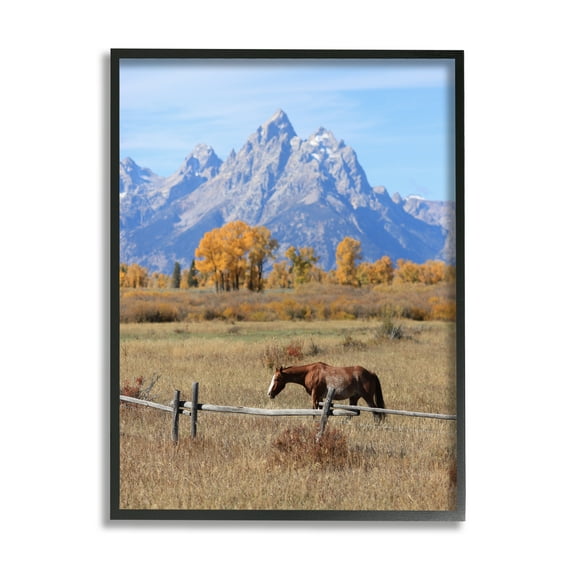 Stupell Industries Mountain Nature Horse Landscape Photography Black Framed Art Print Wall Art, 16 x 20