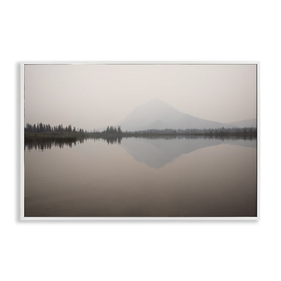 Stupell Industries Mountain Peak Reflecting Lake Landscape & Nature Photography White Framed Art Print Wall Art, 30 x 20