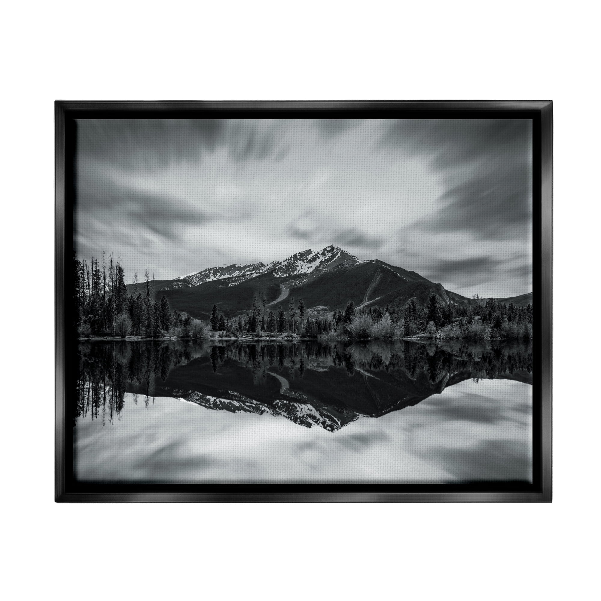 Stupell Industries Mountain Peak Reflection Landscape Photography Black Floater Framed Canvas Art Print Wall Art, 31 x 25