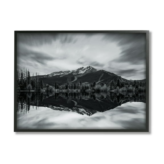 Stupell Industries Mountain Peak Reflection Landscape Photography Black Framed Art Print Wall Art, 14 x 11