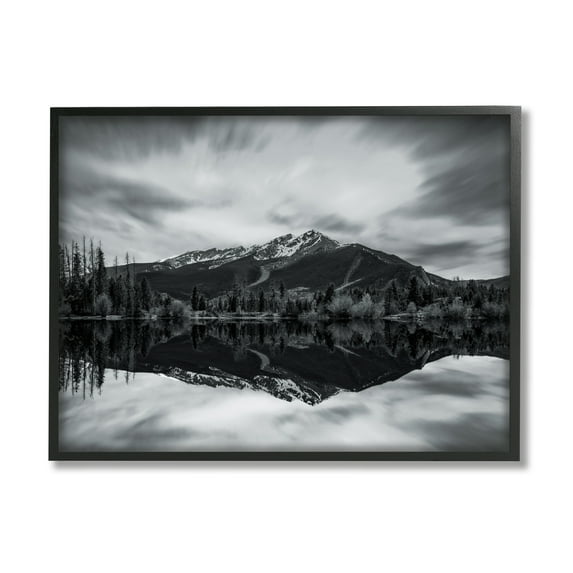 Stupell Industries Mountain Peak Reflection Landscape Photography Black Framed Art Print Wall Art, 14 x 11
