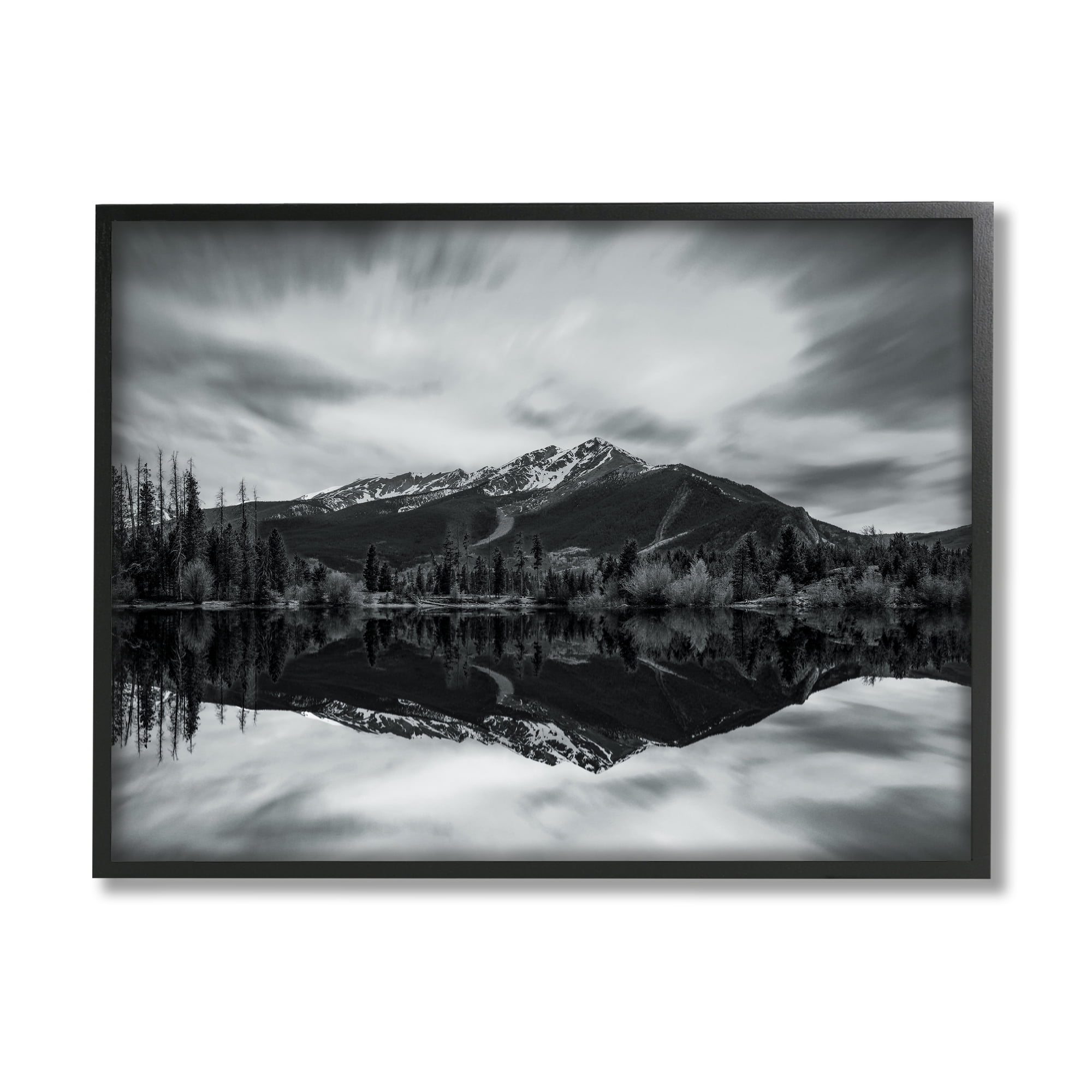 Stupell Industries Mountain Peak Reflection Landscape Photography Black Framed Art Print Wall Art, 20 x 16
