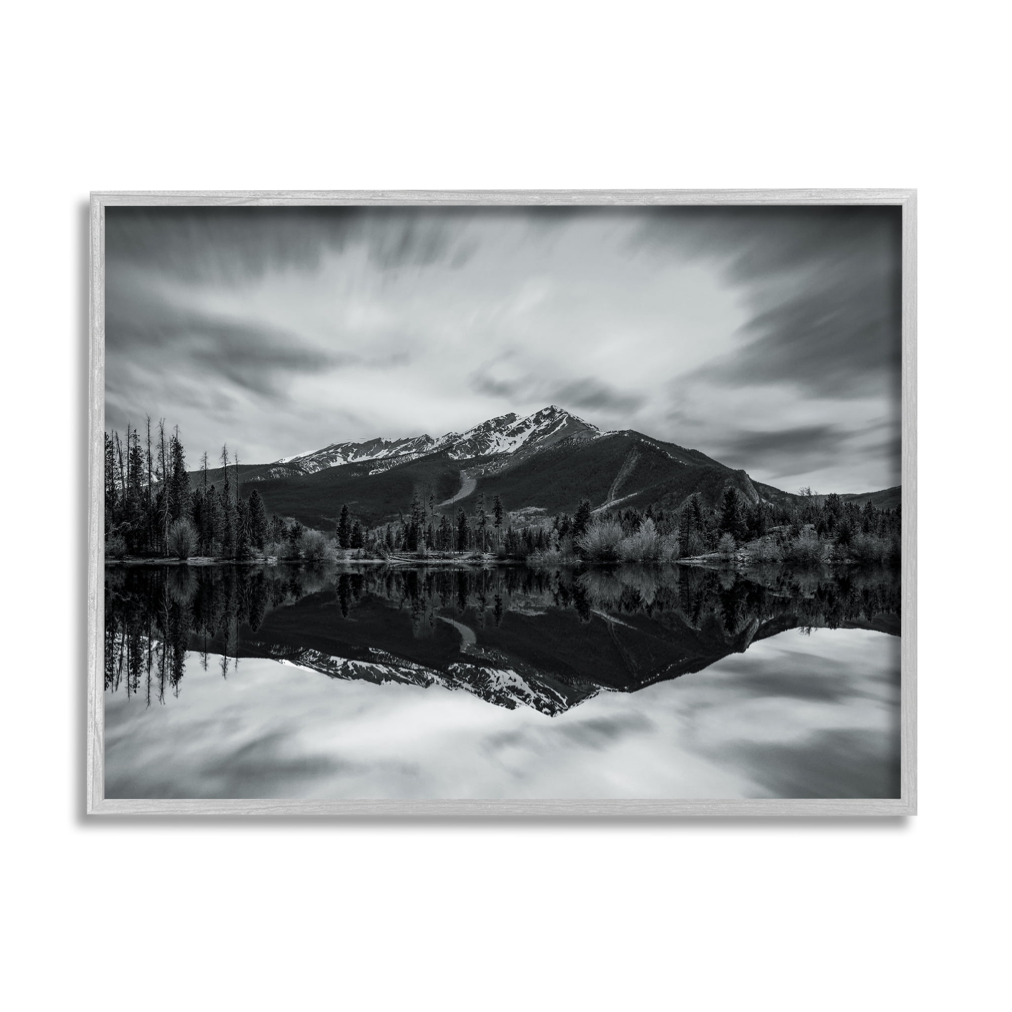 Stupell Industries Mountain Peak Reflection Landscape Photography Gray Framed Art Print Wall Art, 14 x 11