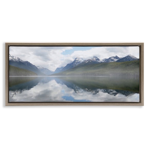 Stupell Industries Coastal Mountain Peak Reflections Brown Floating Frame Canvas Art, 31 x 14, by Lori Deiter