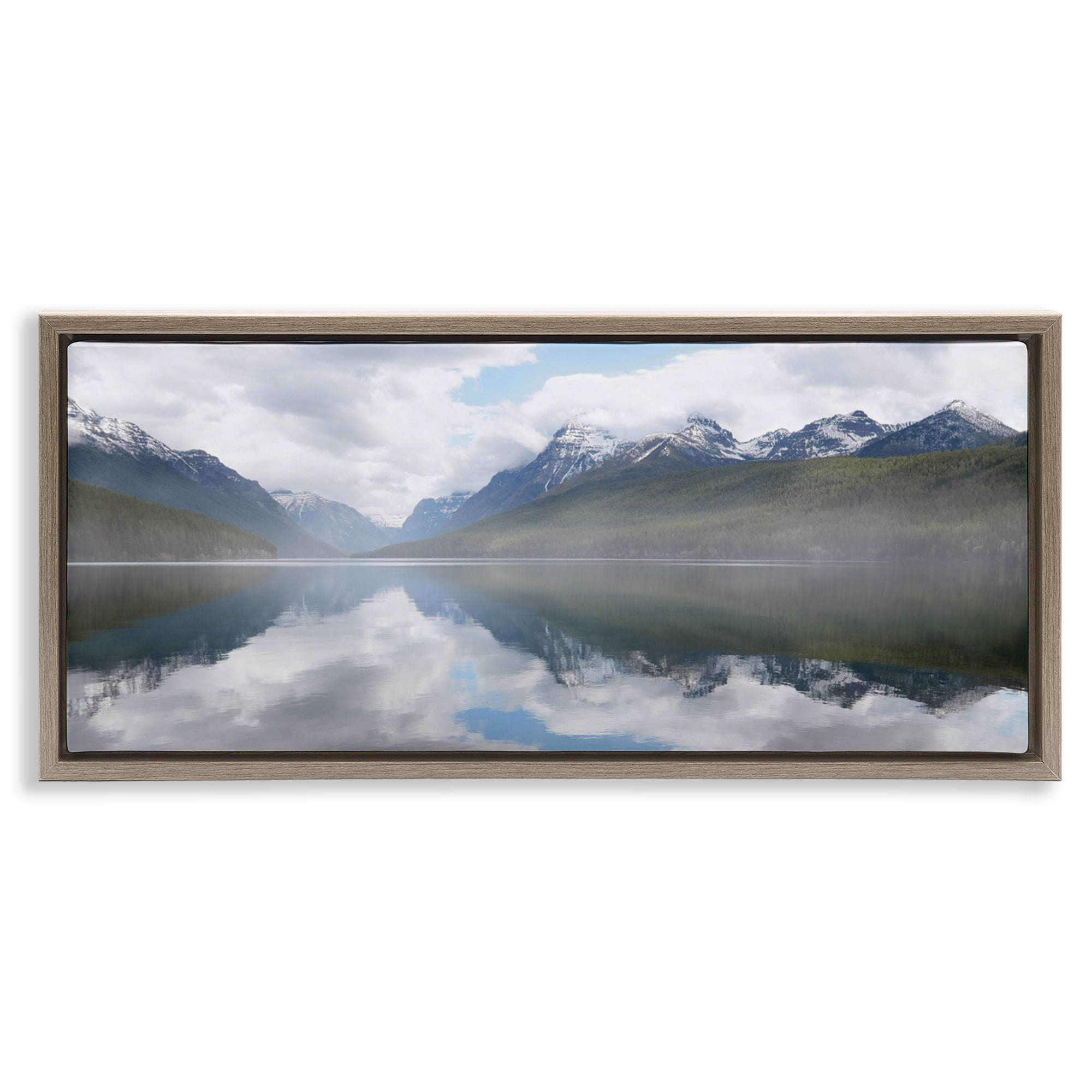 Stupell Industries Mountain Peak Reflections Landscape Photography Brown Floater Framed Art Print Wall Art, 31 x 14