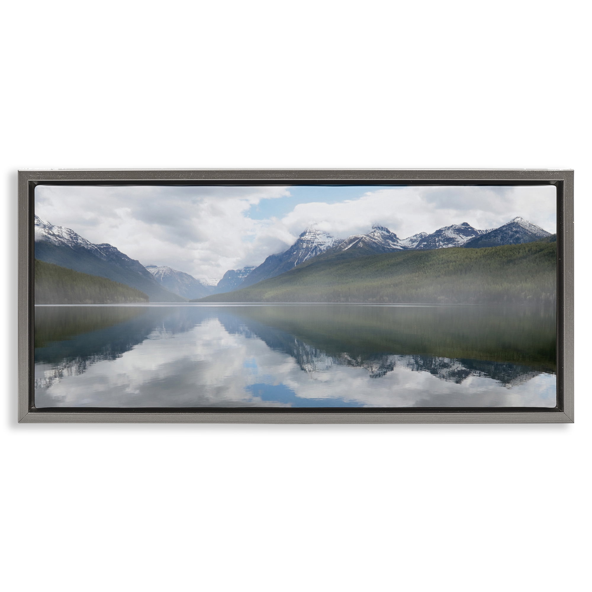 Stupell Industries Mountain Peak Reflections Landscape Photography Gray Floater Framed Art Print Wall Art, 31 x 14