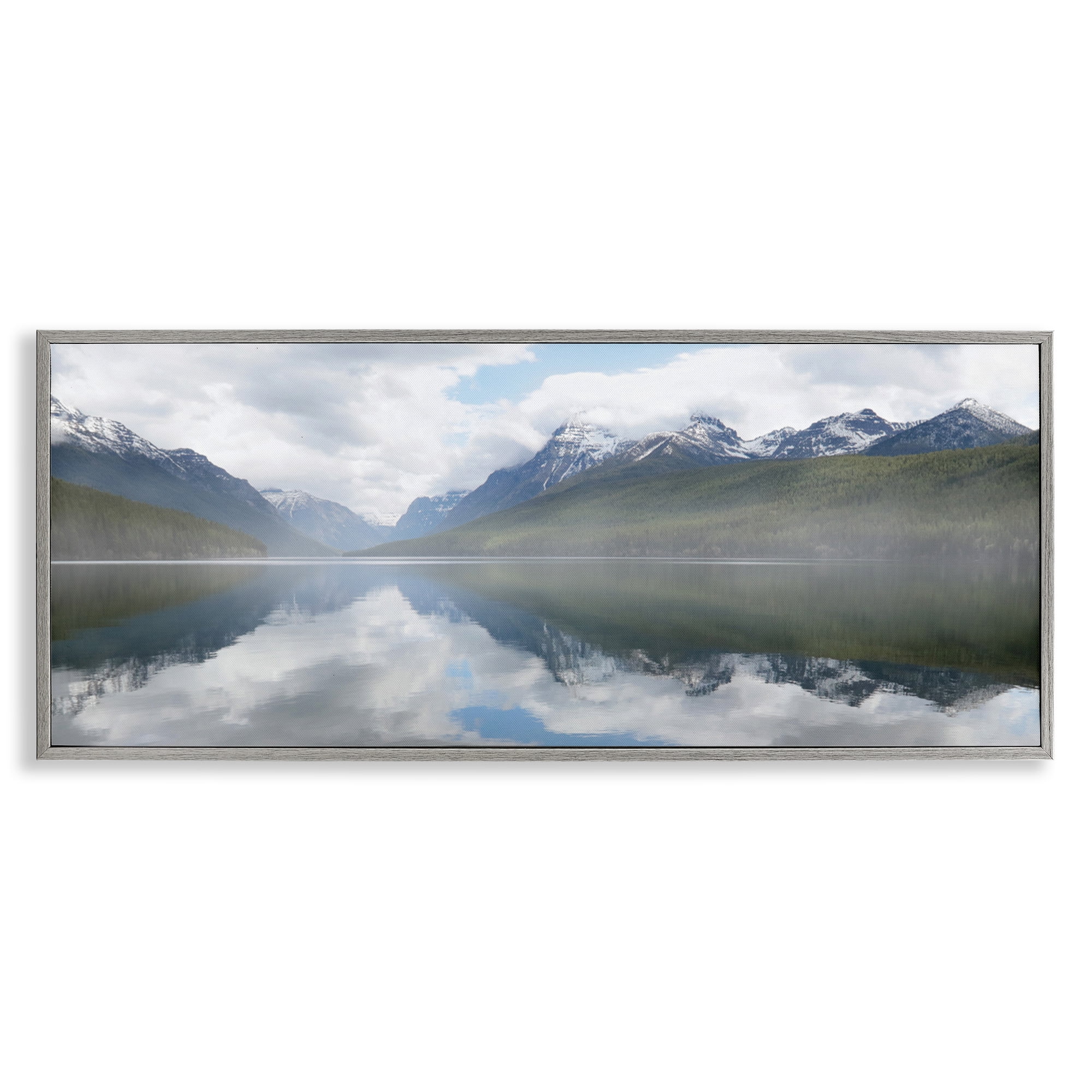 Stupell Industries Mountain Peak Reflections Landscape Photography Gray Framed Art Print Wall Art, 24 x 10