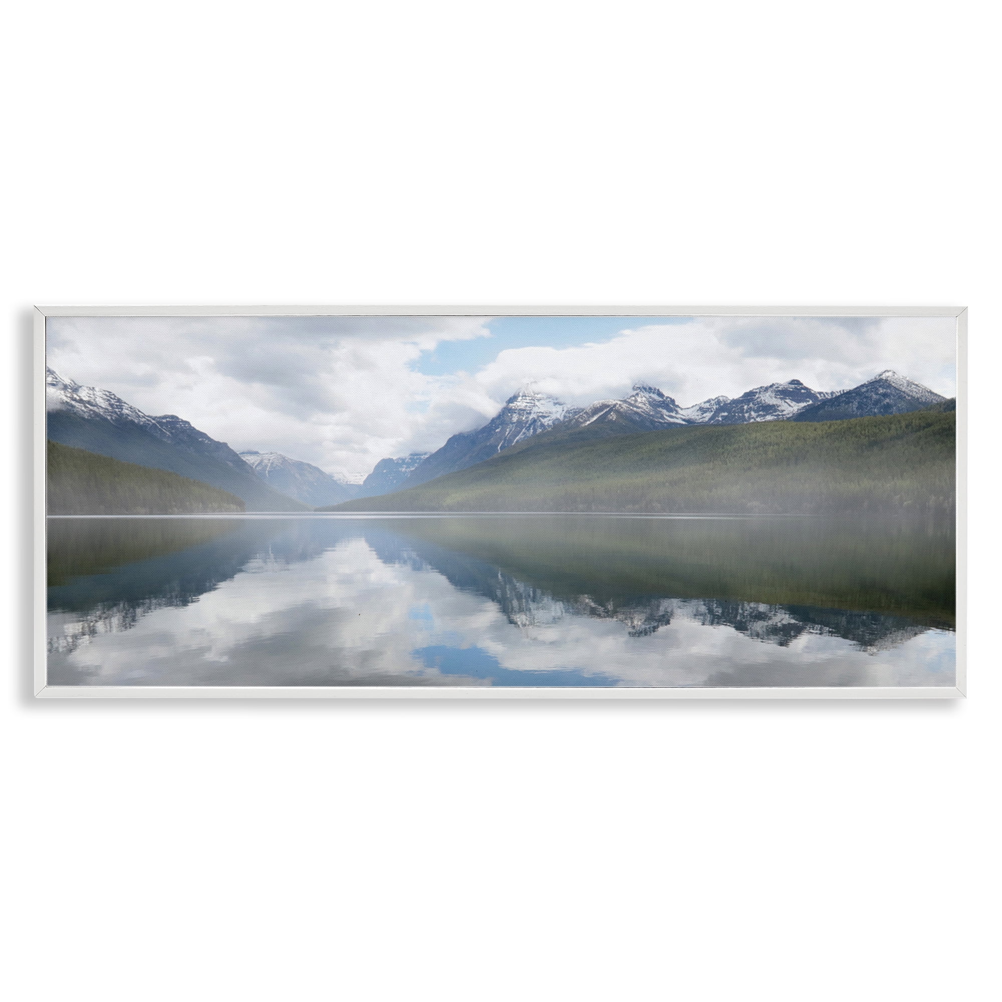 Stupell Industries Mountain Peak Reflections Landscape Photography White Framed Art Print Wall Art, 30 x 13