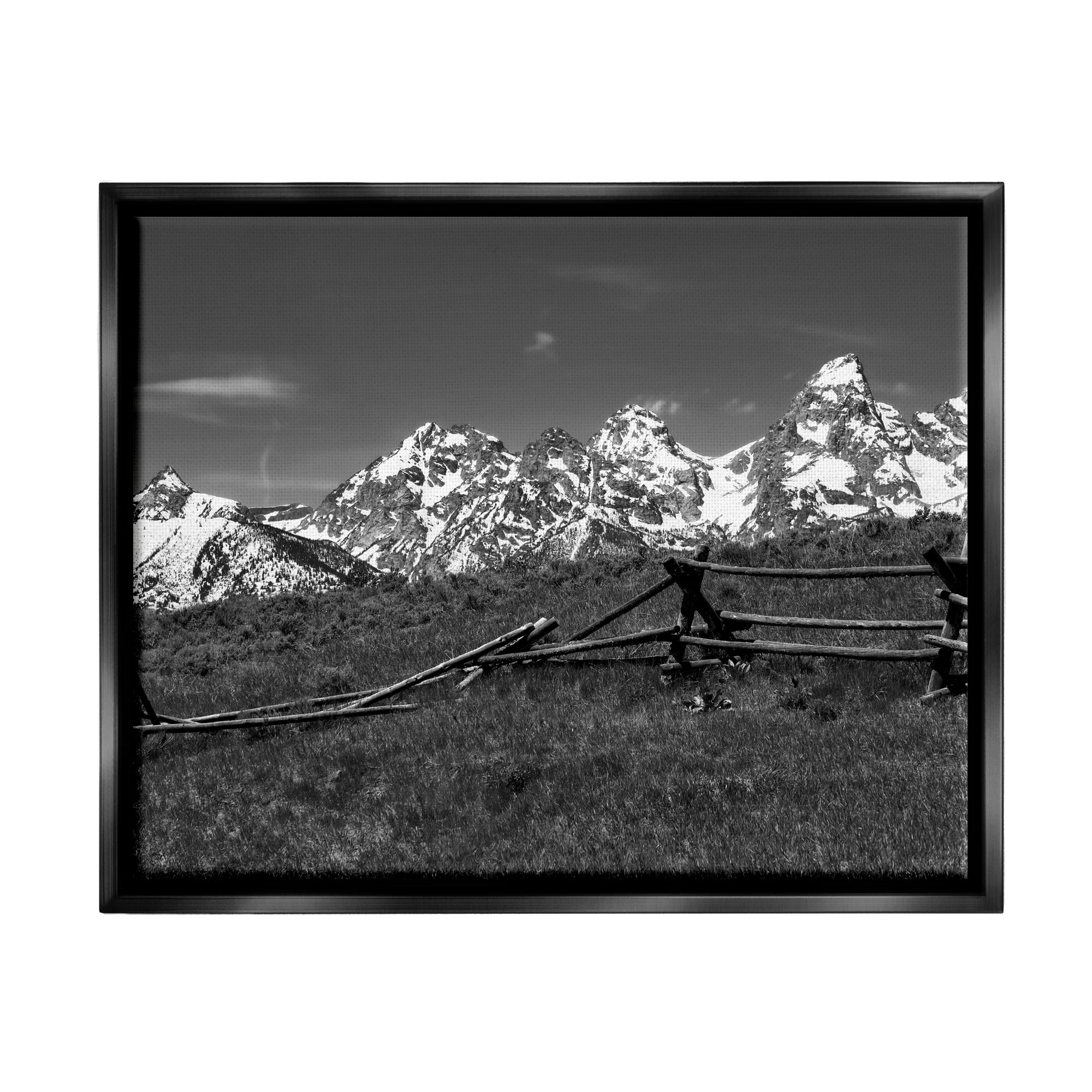 Stupell Industries Mountain Peaks & Fence Landscape Photography Black Floater Framed Canvas Art Print Wall Art, 21 x 17