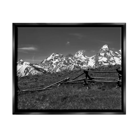 Stupell Industries Mountain Peaks & Fence Landscape Photography Black Floater Framed Canvas Art Print Wall Art, 21 x 17