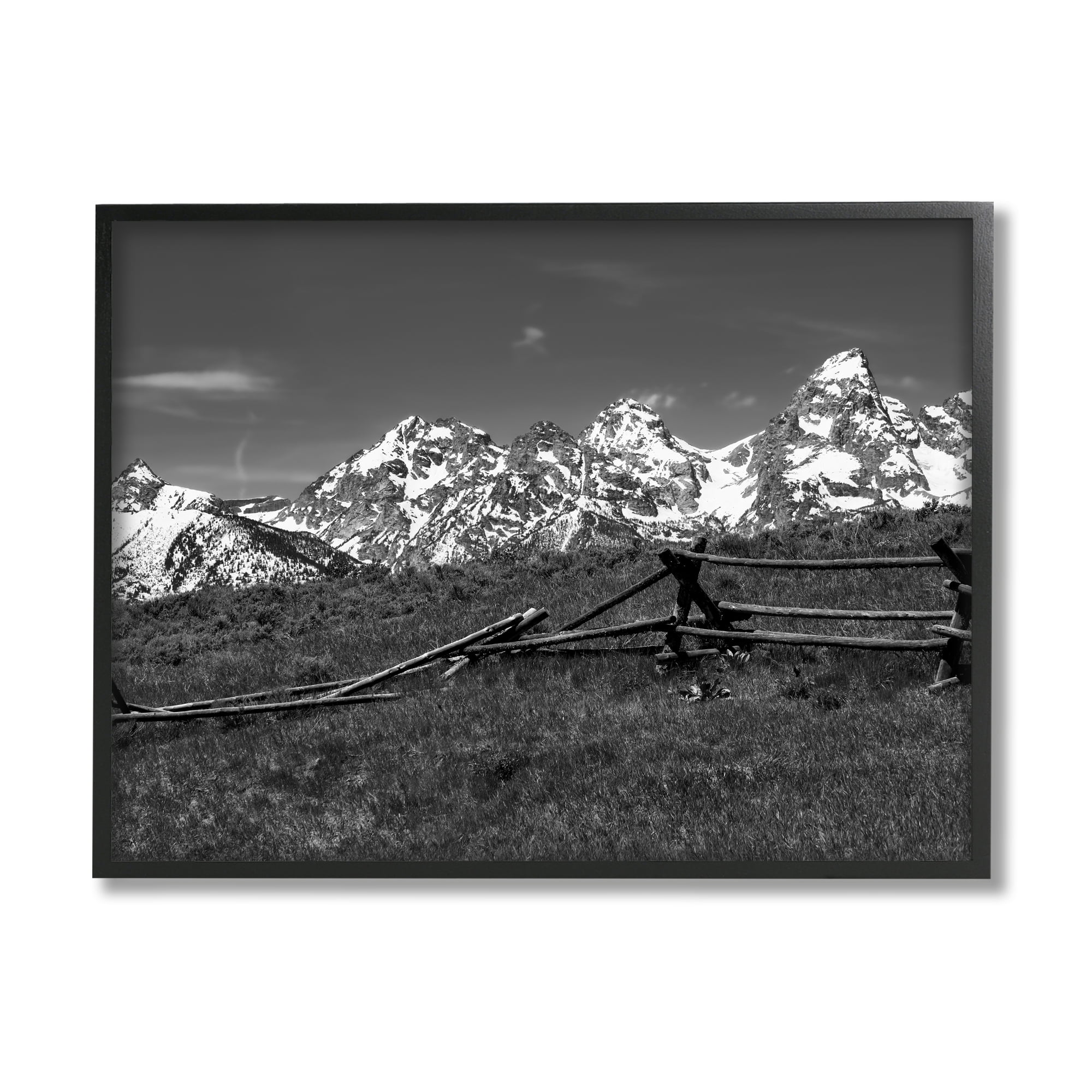 Stupell Industries Mountain Peaks & Fence Landscape Photography Black Framed Art Print Wall Art, 14 x 11