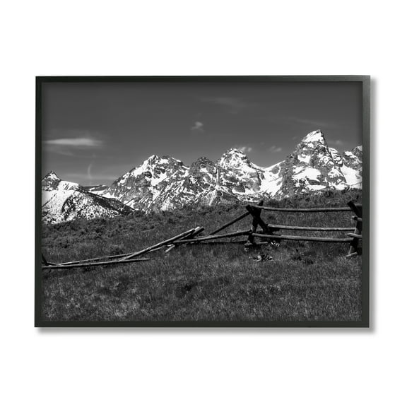 Stupell Industries Mountain Peaks & Fence Landscape Photography Black Framed Art Print Wall Art, 14 x 11
