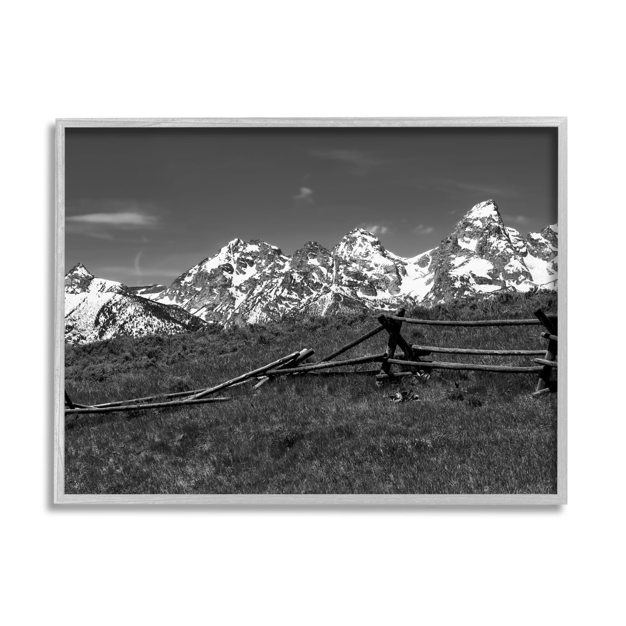 Stupell Industries Mountain Peaks & Fence Landscape Photography Gray Framed Art Print Wall Art, 14 x 11