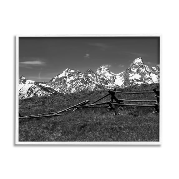 Stupell Industries Mountain Peaks & Fence Landscape Photography White Framed Art Print Wall Art, 20 x 16