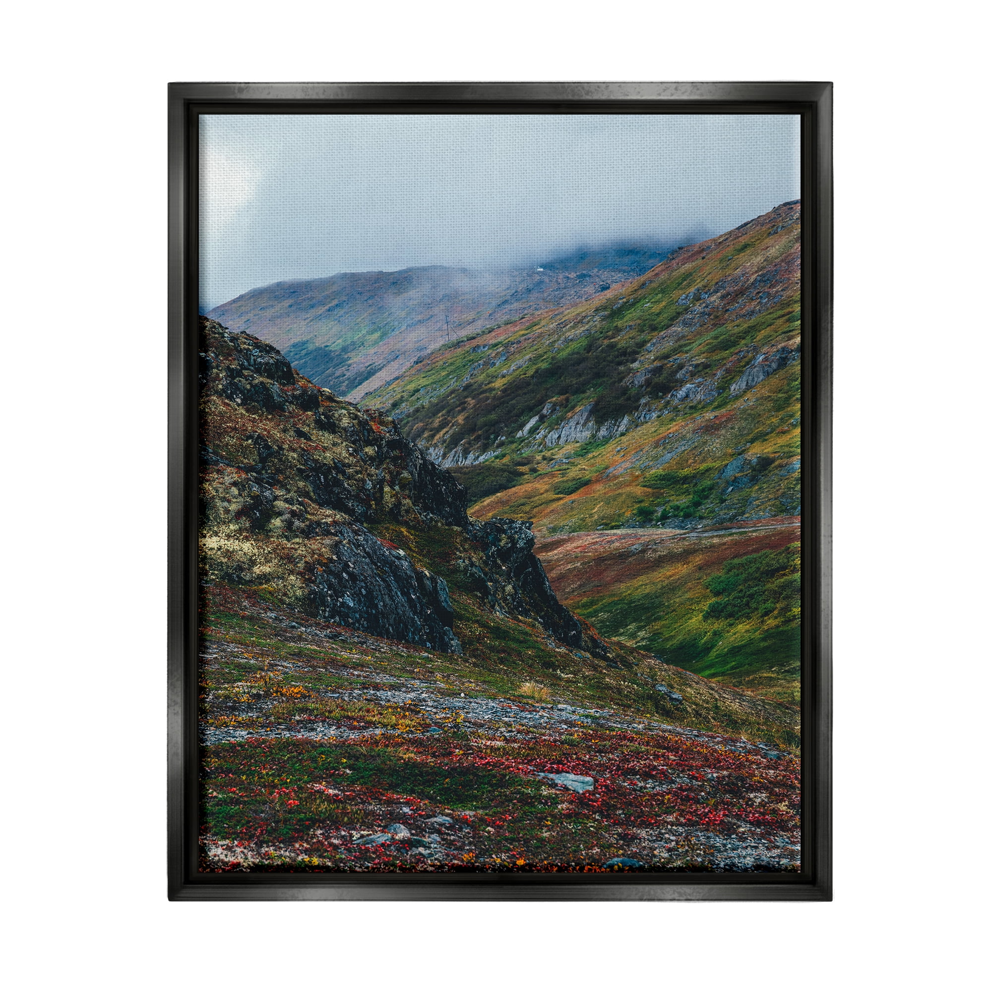 Stupell Industries Mountain Peaks Scenery Landscape Photography Black Floater Framed Canvas Art Print Wall Art, 25 x 31