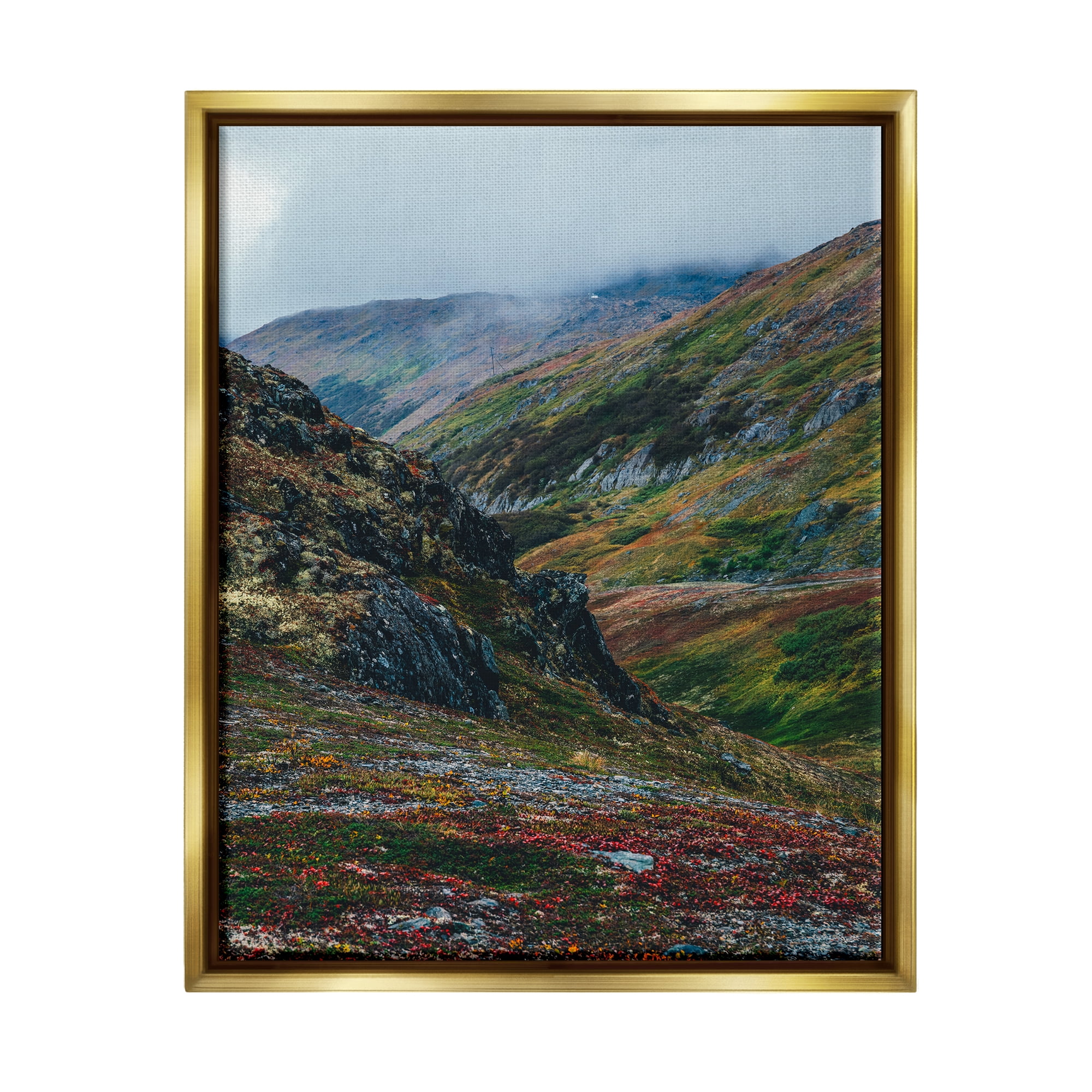 Stupell Industries Mountain Peaks Scenery Landscape Photography Gold Floater Framed Canvas Art Print Wall Art, 17 x 21