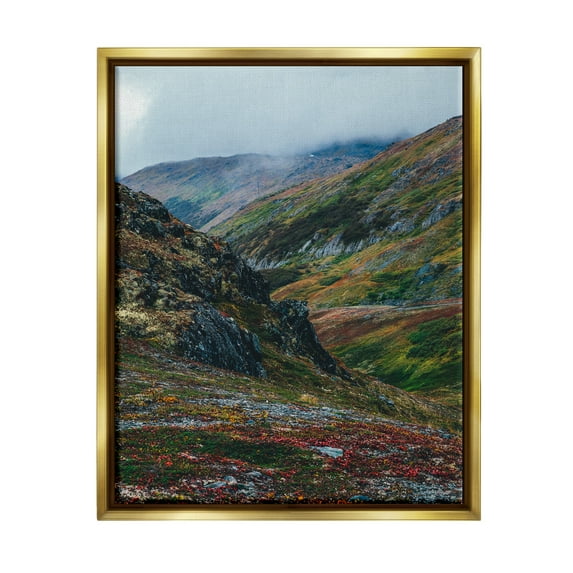 Stupell Industries Mountain Peaks Scenery Landscape Photography Gold Floater Framed Canvas Art Print Wall Art, 25 x 31