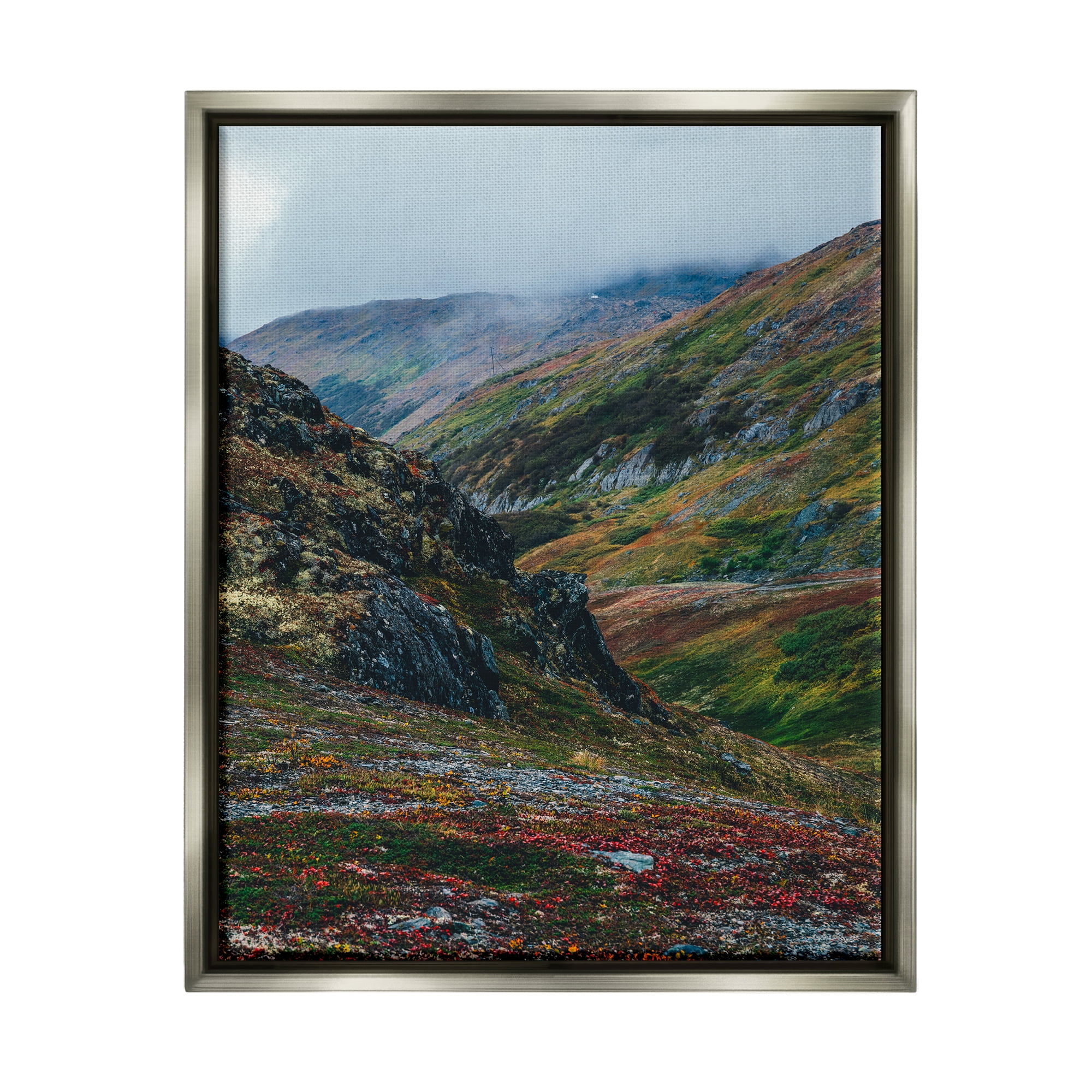 Stupell Industries Mountain Peaks Scenery Landscape Photography Gray Floater Framed Canvas Art Print Wall Art, 17 x 21