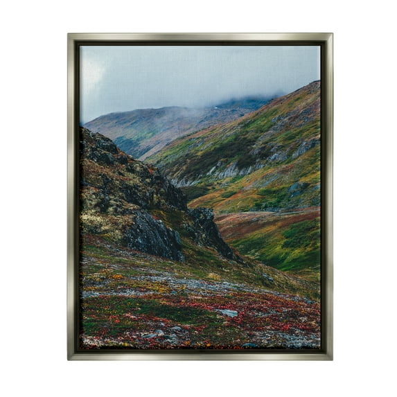 Stupell Industries Mountain Peaks Scenery Landscape Photography Gray Floater Framed Canvas Art Print Wall Art, 25 x 31