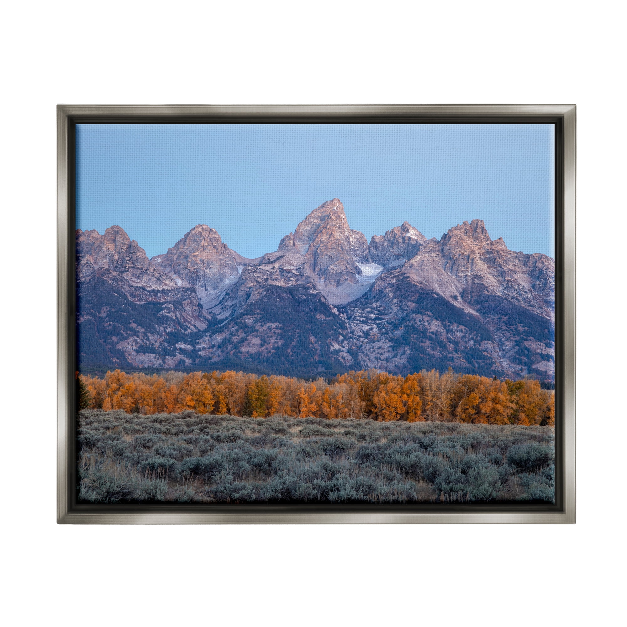 Stupell Industries Mountain Peaks Scenery Landscape Photography Gray Floater Framed Canvas Art Print Wall Art, 31 x 25