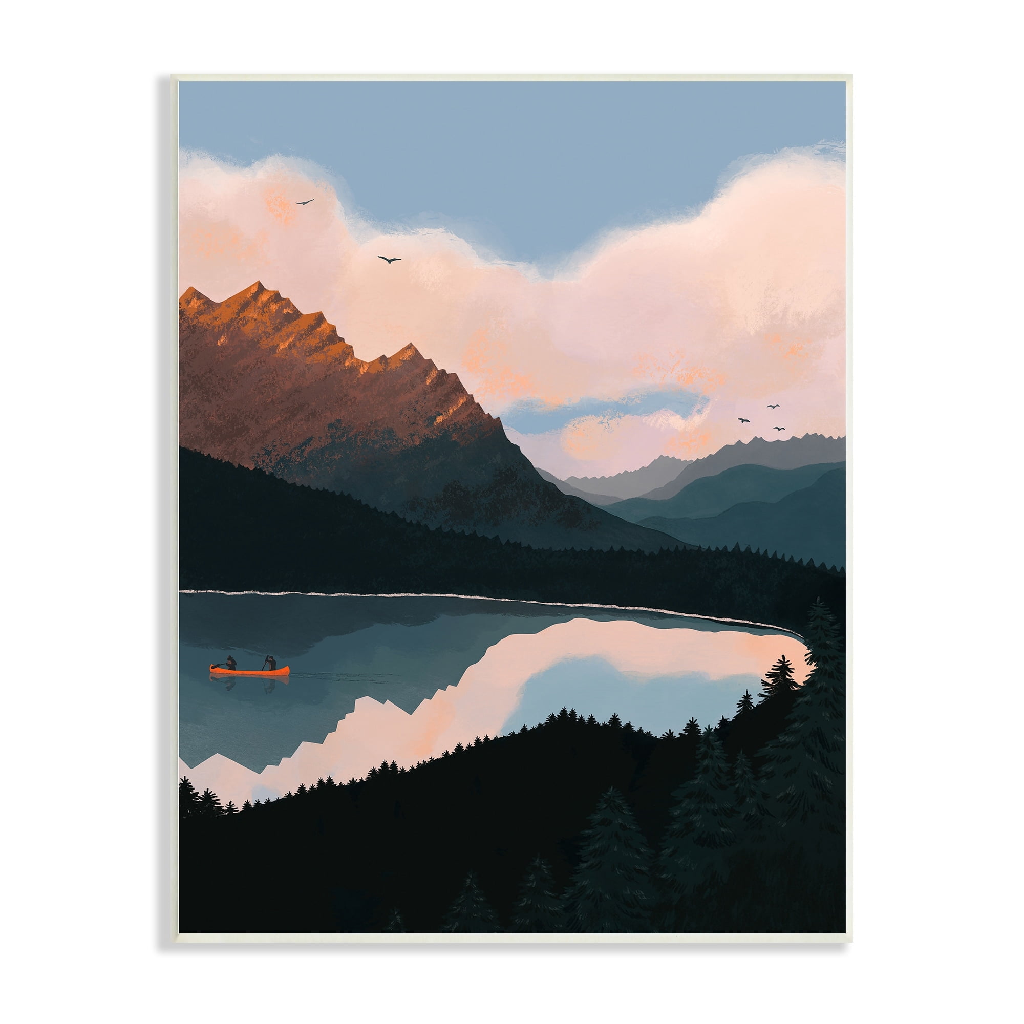 Stupell Industries Mountain Range River Canoe Cloudy Wilderness Birds Wood Wall Art, 13 x 19, Design by Abi Hall