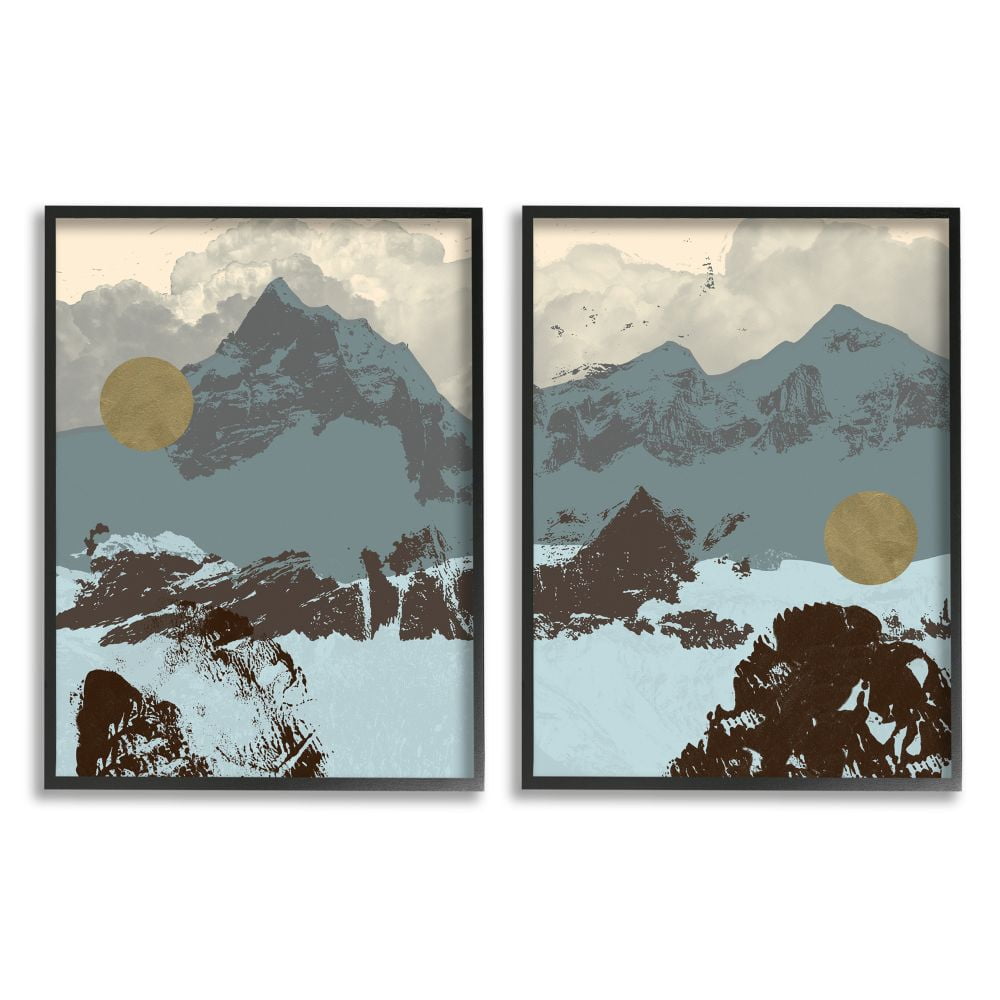 Abstract Mountain Range Landscape Canvas Print in Black Frame, 11 x 14
