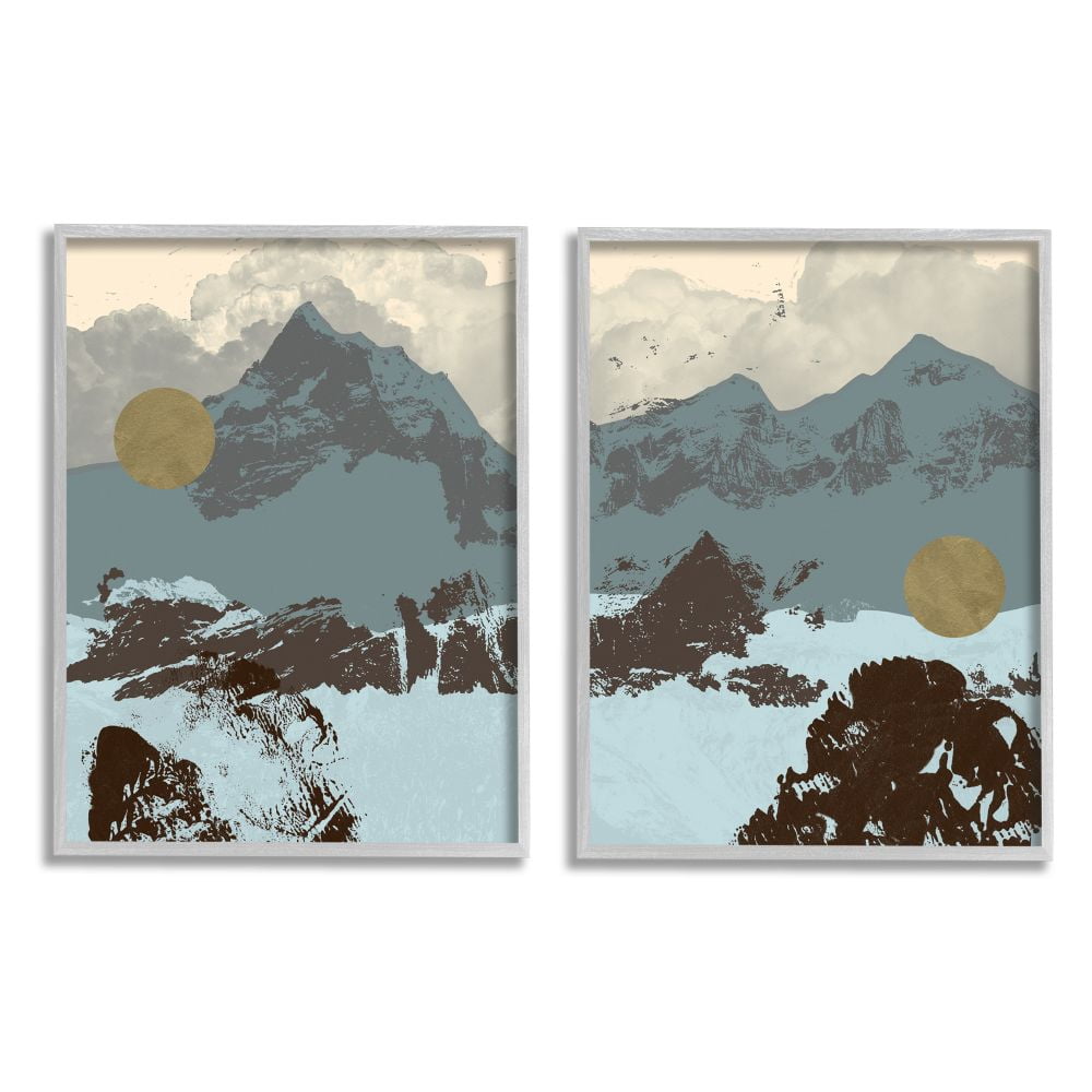 Stupell Industries Mountain Range Textures over Abstract Color Pop Framed Wall Art Design by Jacob Green, 2 Piece, 11" x 14", Gray Framed
