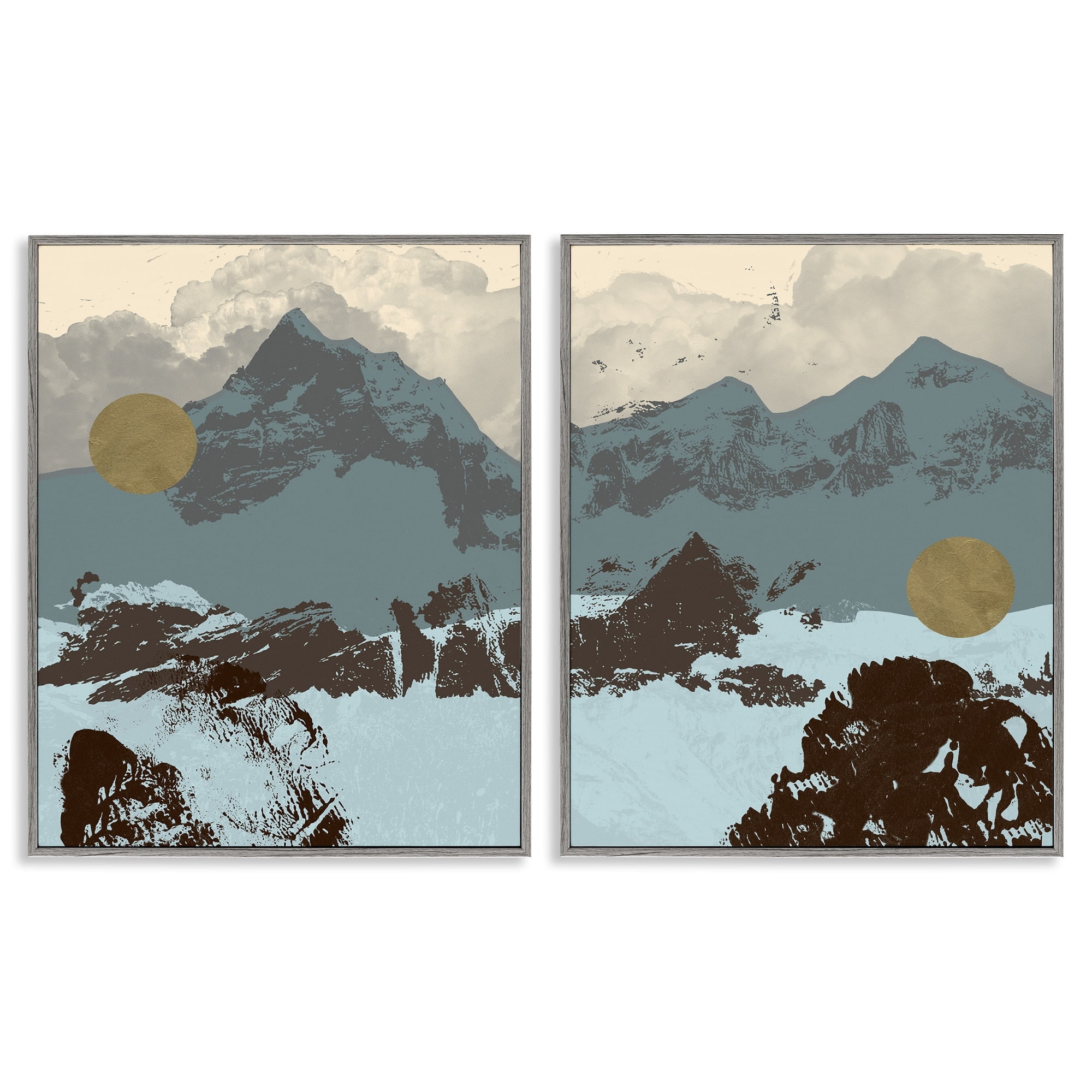 Stupell Industries Mountain Range Textures over Abstract Color Pop Framed Wall Art Design by Jacob Green, 2 Piece, 16" x 20", Gray Framed
