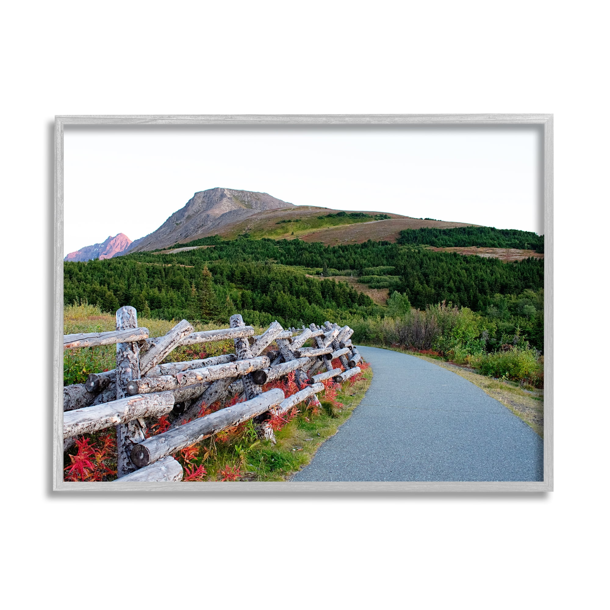 Stupell Industries Mountain Range Walking Path Rustic Tree Forest Landscape Cabin Photography Gray Framed Art Print Wall Art, 24 x 30, Design by Kali Wilson