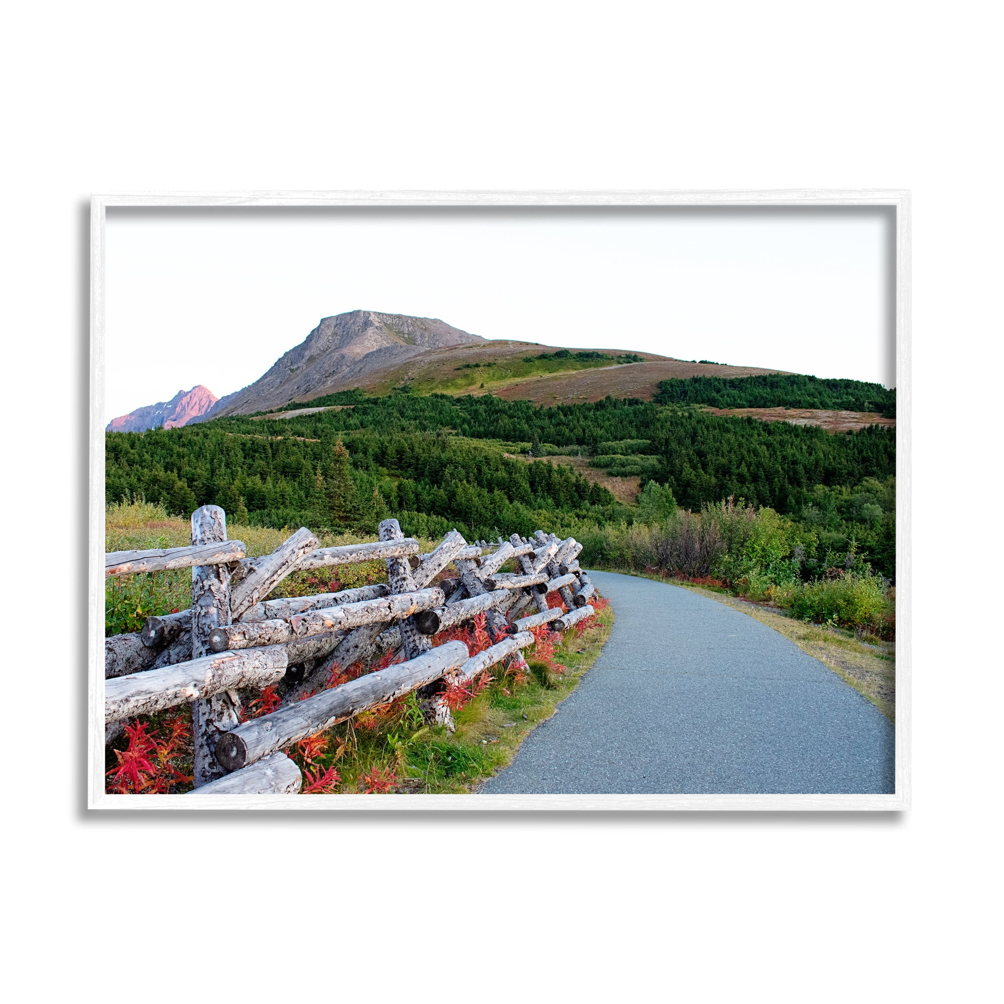 Stupell Industries Mountain Range Walking Path Rustic Tree Forest Landscape Cabin Photography White Framed Art Print Wall Art, 16 x 20, Design by Kali Wilson