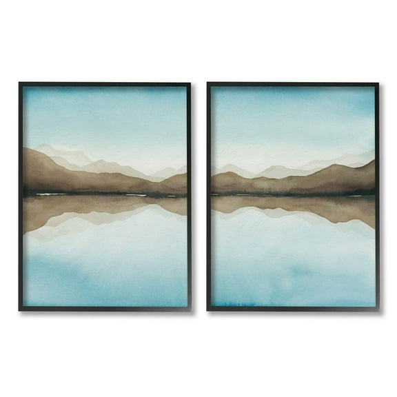 Stupell Industries Mountain Range Water Reflection Graphic Art Black Framed Art Print Wall Art, Set of 2, Design by Grace Popp