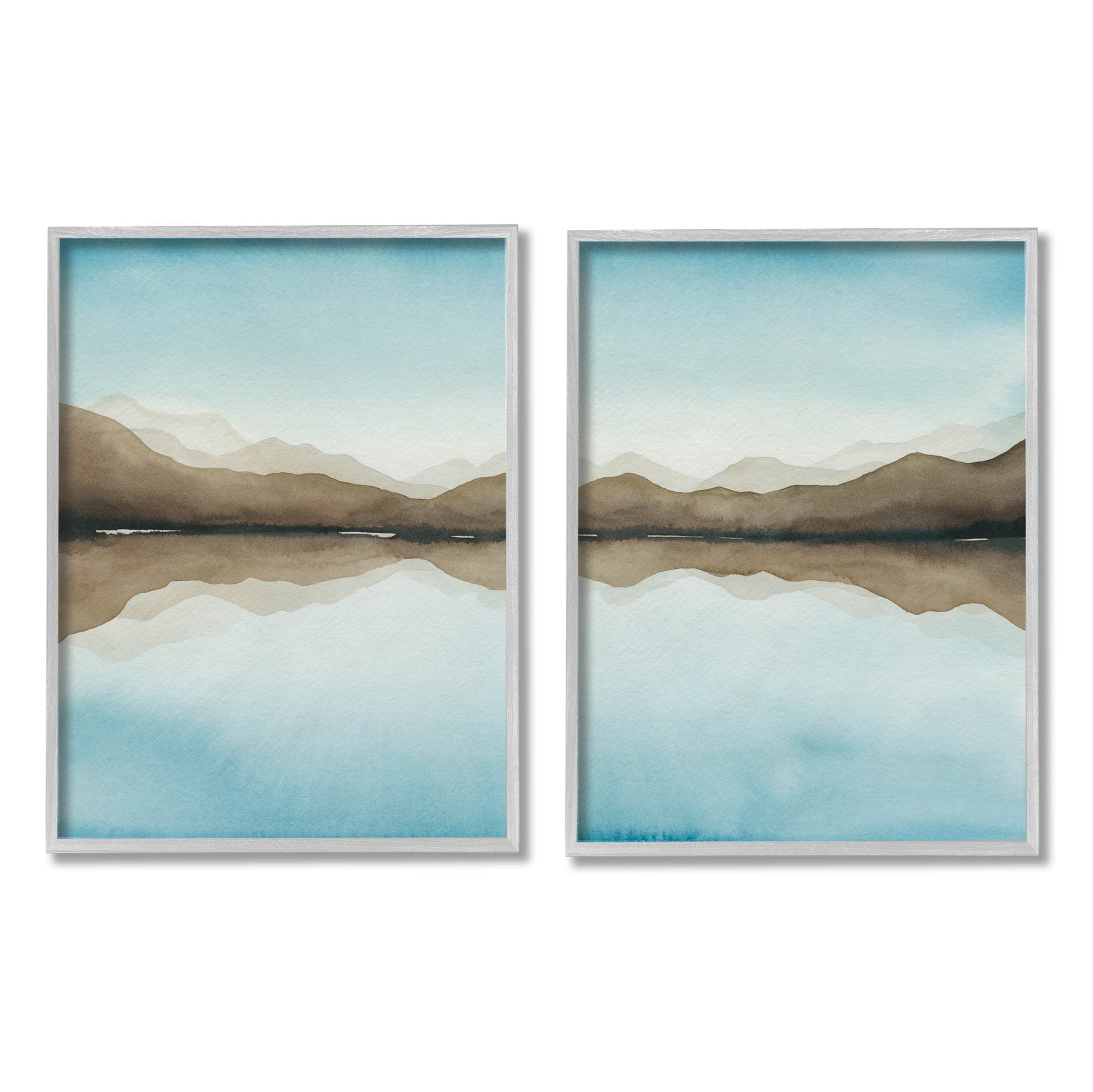 Stupell Industries Mountain Range Water Reflection Graphic Art Gray Framed Art Print Wall Art, Set of 2, Design by Grace Popp