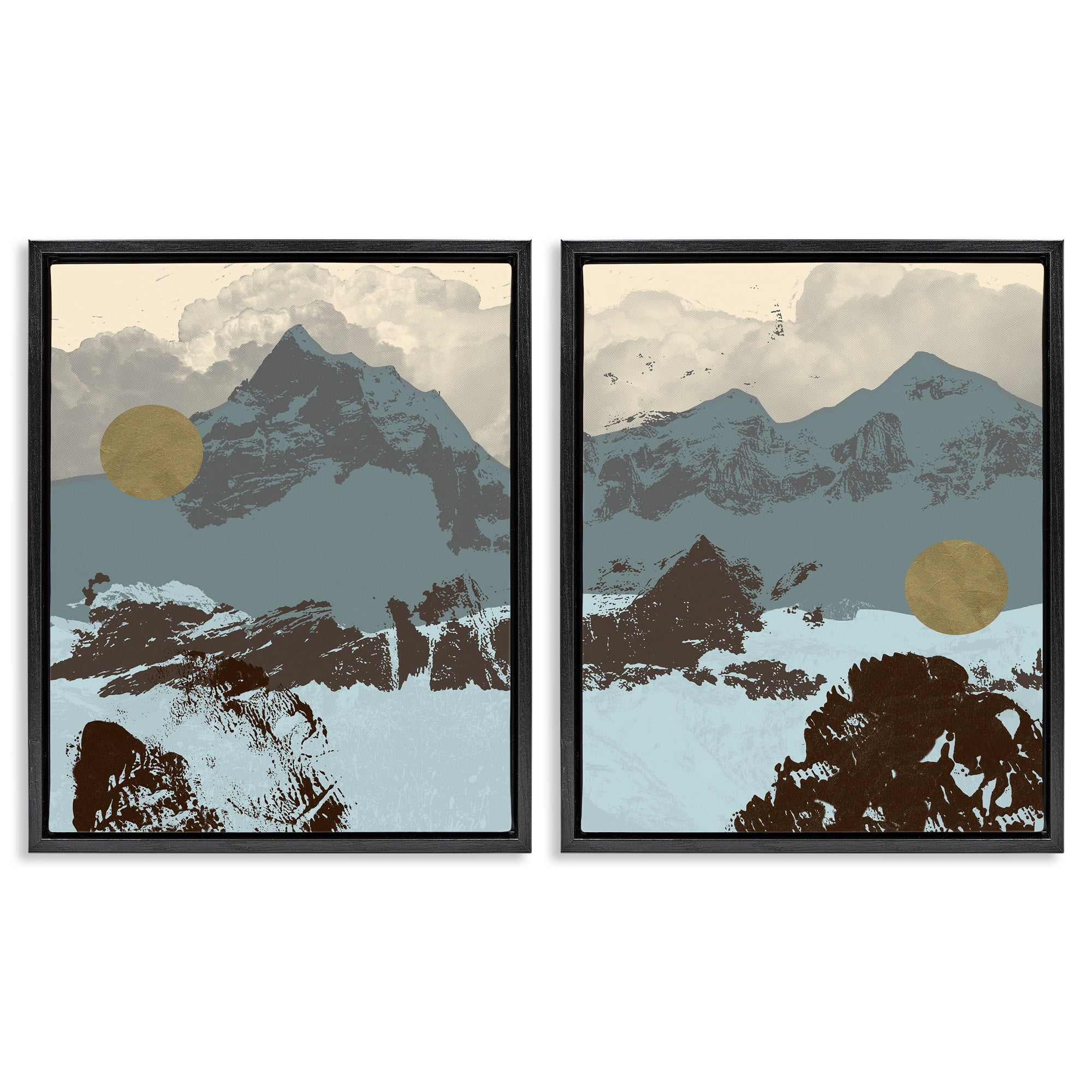 Stupell Industries Mountain Range over Abstract Landscape Painting Black Floater Framed Canvas Art Print Wall Art, 25 x 31, Set of 2