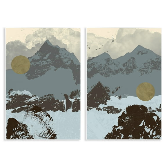 Stupell Industries Mountain Range over Abstract Landscape Painting Unframed Art Print Wall Art, 13 x 19, Set of 2