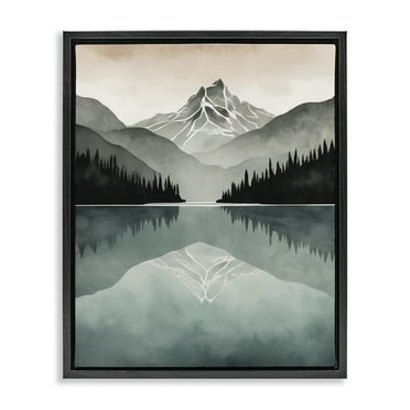 Stupell Industries Mountain Reflecting over Lake Landscape Painting Black Floater Framed Art Print Wall Art, 17 x 21