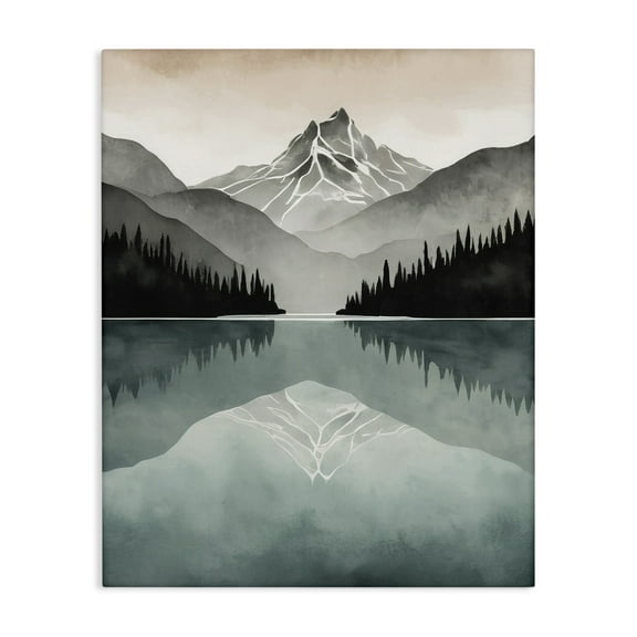 Stupell Industries Mountain Reflecting over Lake Landscape Painting Gallery Wrapped Canvas Art Print Wall Art, 16 x 20