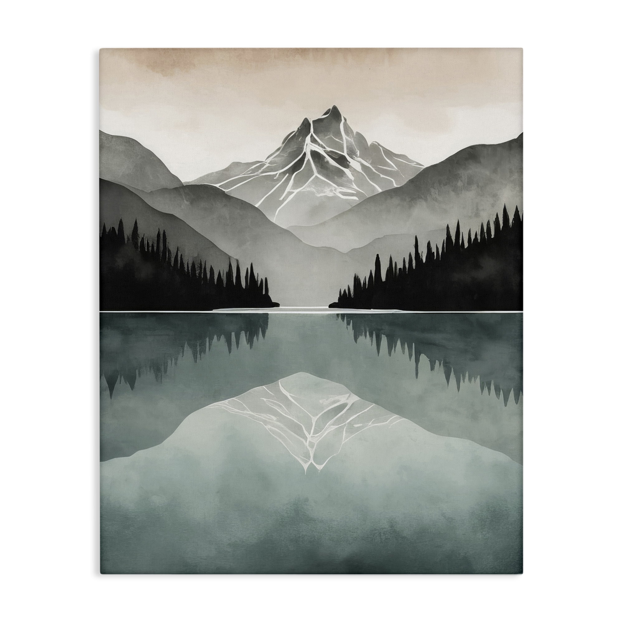 Stupell Industries Mountain Reflecting over Lake Landscape Painting Gallery Wrapped Canvas Art Print Wall Art, 24 x 30