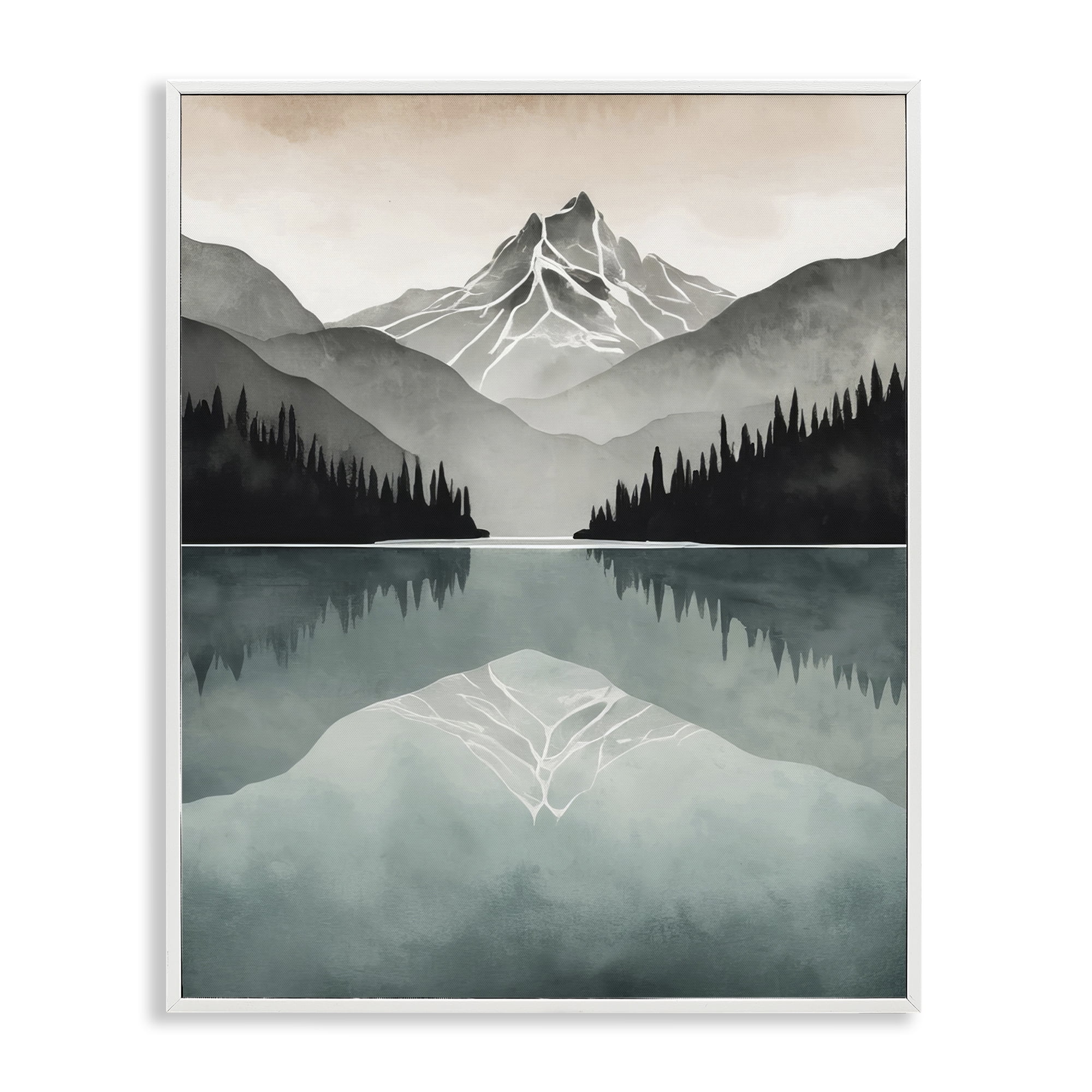 Stupell Industries Mountain Reflecting over Lake Landscape Painting White Framed Art Print Wall Art, 24 x 30
