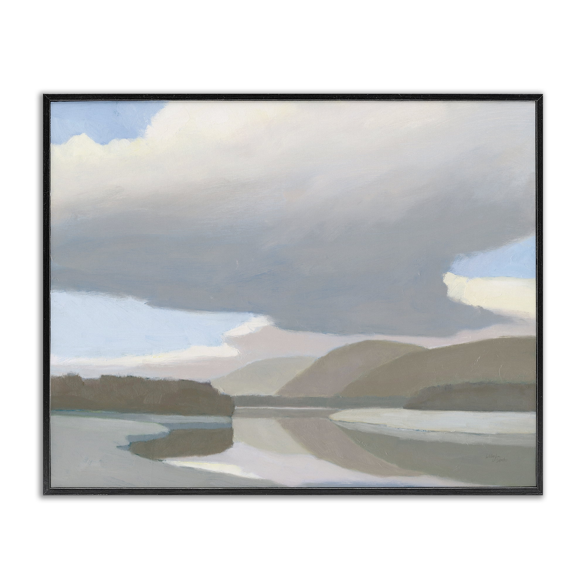 Stupell Industries Mountain Reflections Abstraction Landscape & Nature Painting Black Framed Art Print Wall Art, 30 x 24