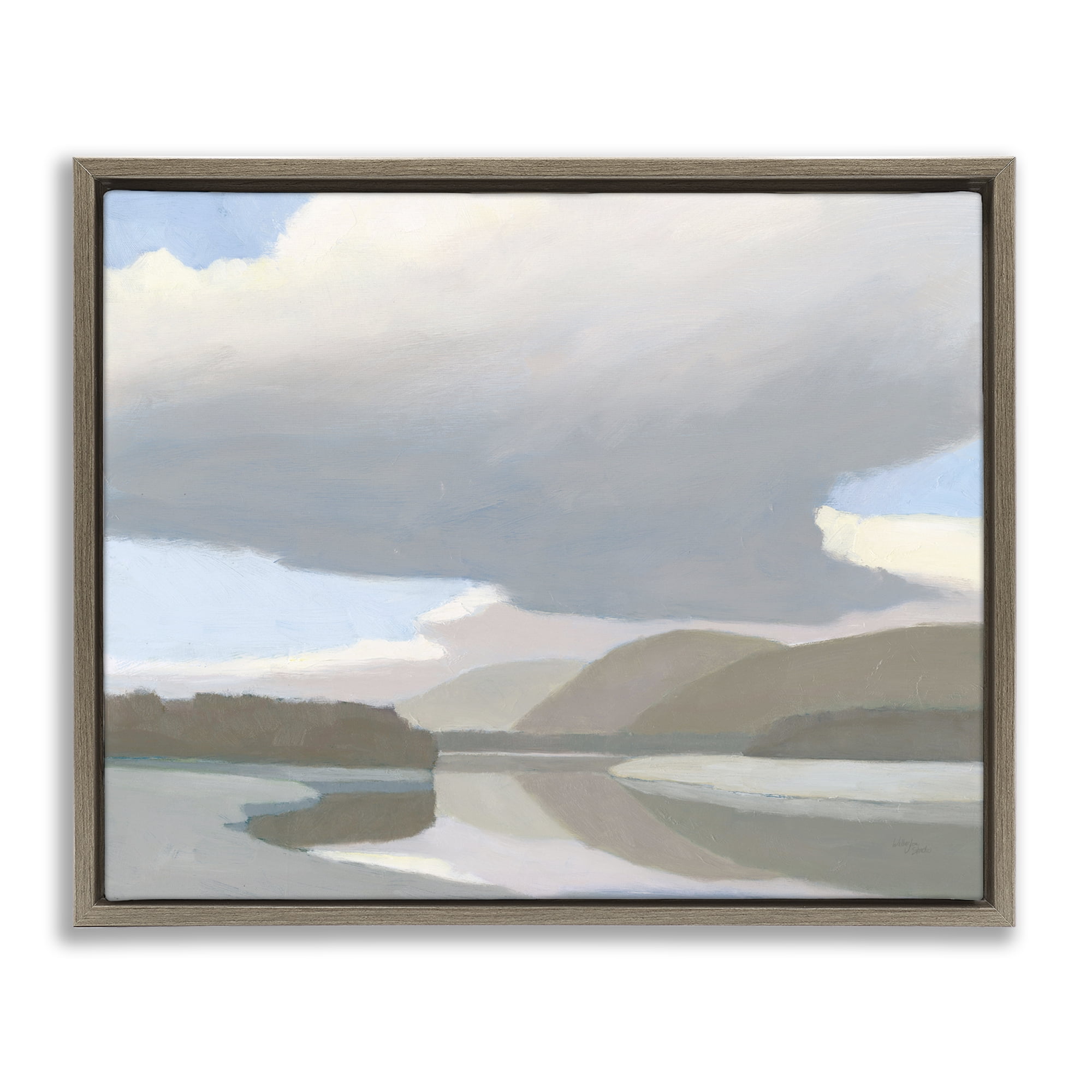 Stupell Industries Mountain Reflections Abstraction Landscape & Nature Painting Brown Floater Framed Canvas Art Print Wall Art, 31 x 25